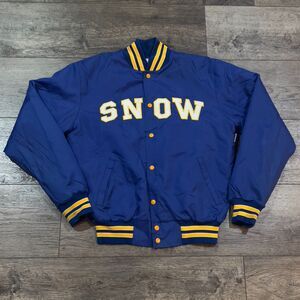 Vintage 90s Rennoc Classic Quilted Bomber Varsity Jacket SNOW Blue Gold - Medium